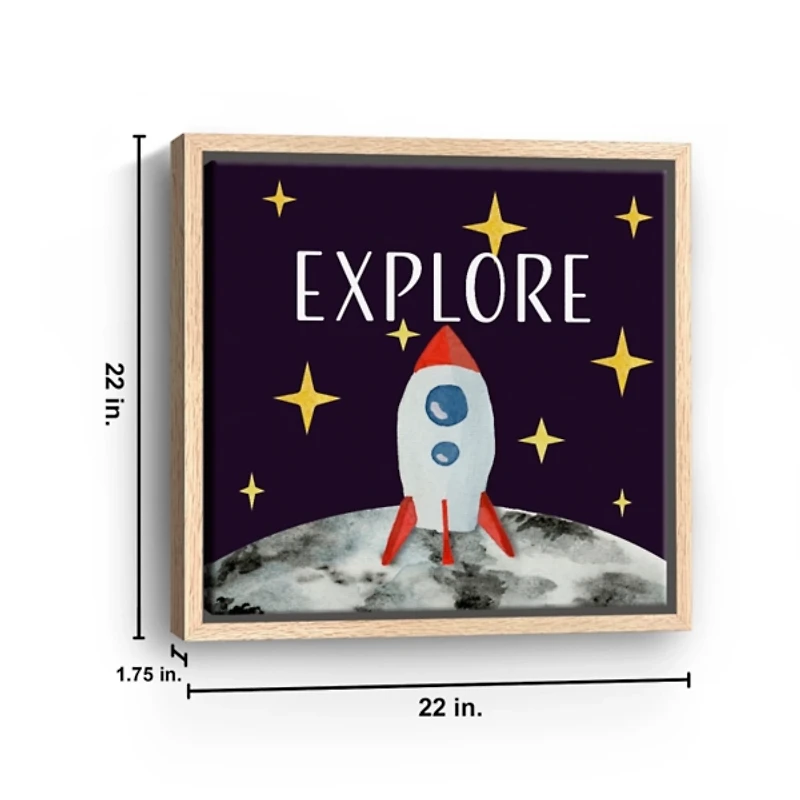 Moon Rocketship Kids Framed Canvas Art Print