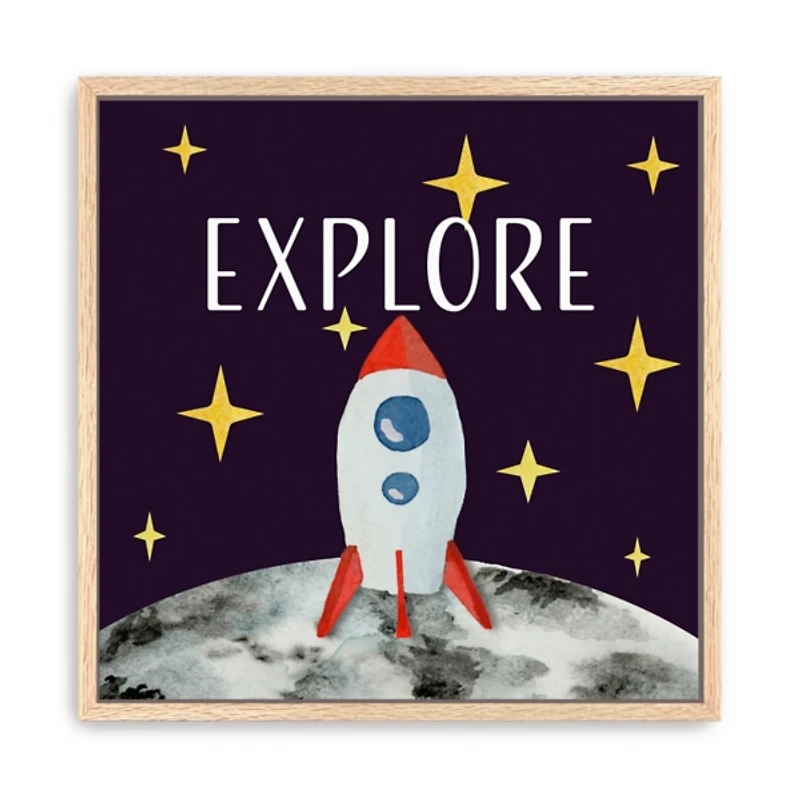 Moon Rocketship Kids Framed Canvas Art Print