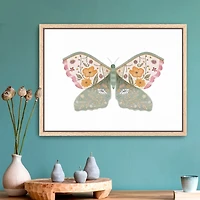 Floral Moth Kids Framed Canvas Art Print