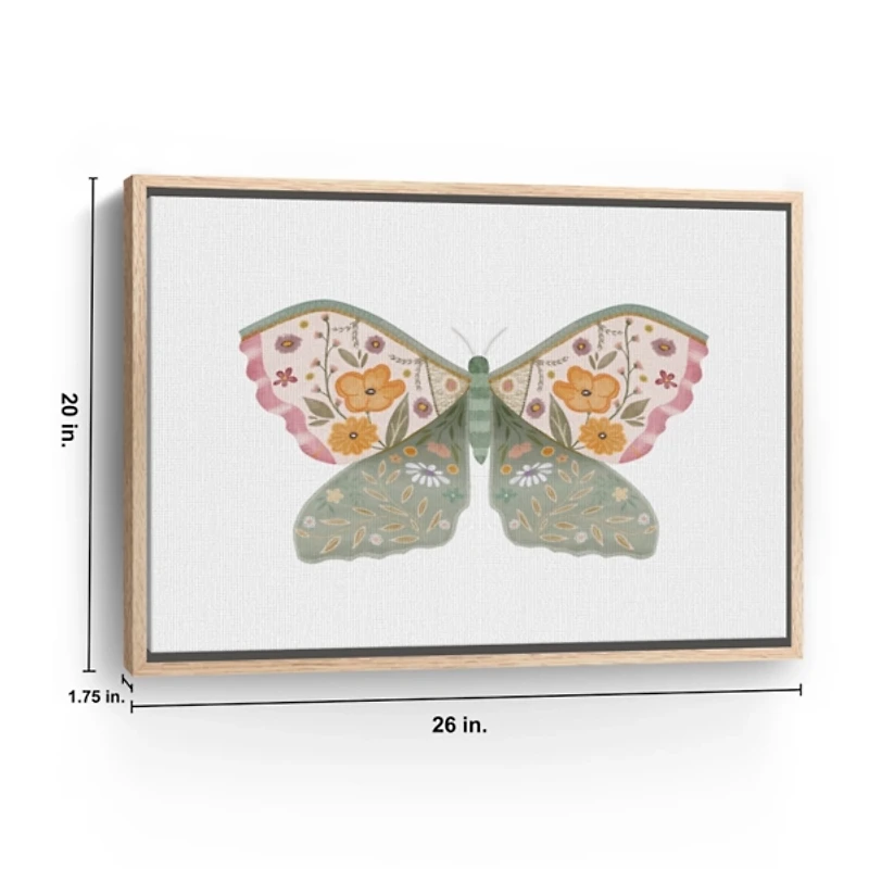 Floral Moth Kids Framed Canvas Art Print
