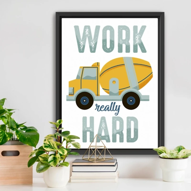 Work Really Hard Kids Framed Canvas Art Print