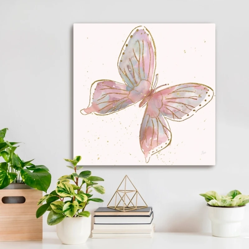 Pink and Gold Butterfly Canvas Art Print, 20x20