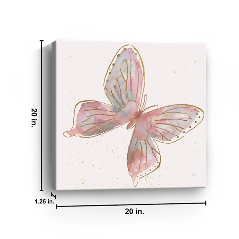 Pink and Gold Butterfly Canvas Art Print, 20x20