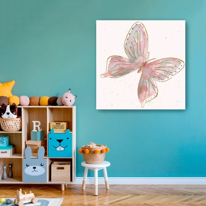 Pink and Gold Butterfly Canvas Art Print, 30x30