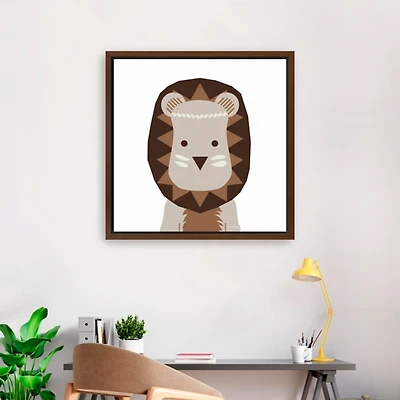 Neutral Lion Framed Canvas Art Print, 30x30