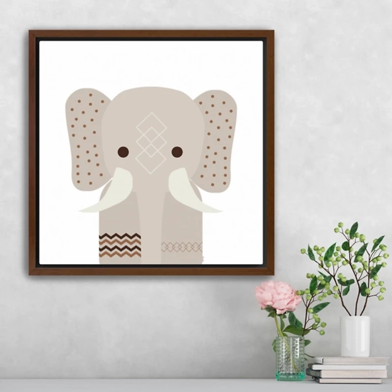 Neutral Elephant Framed Canvas Art Print