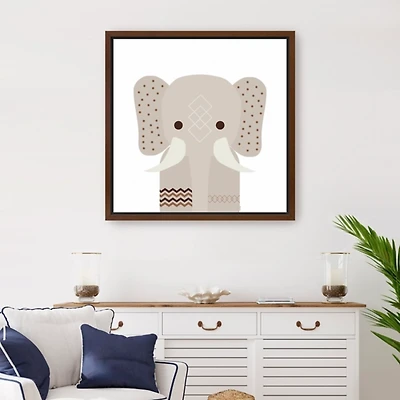 Neutral Elephant Framed Canvas Art Print, 30x30