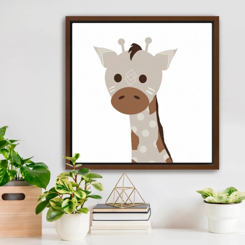 Neutral Giraffe Framed Canvas Art Print