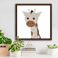 Neutral Giraffe Framed Canvas Art Print