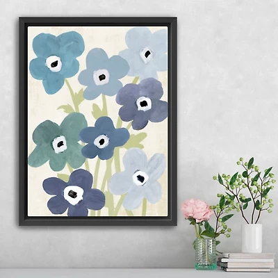 Blue Floral Market Kids Framed Canvas Art Print