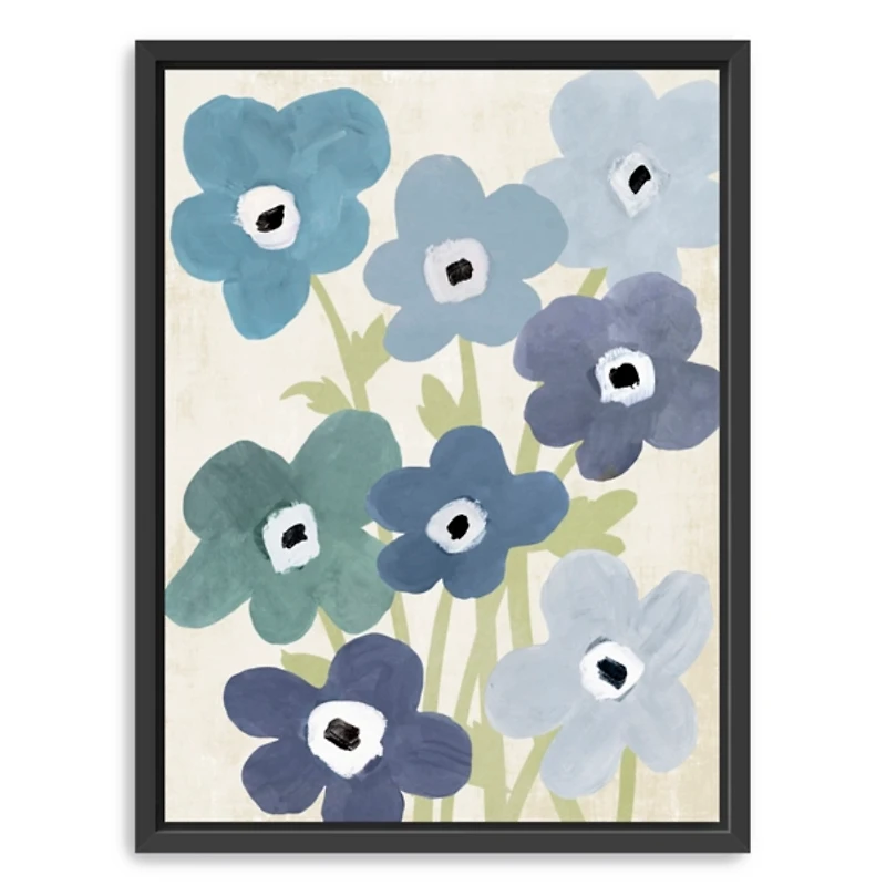Blue Floral Market Kids Framed Canvas Art Print