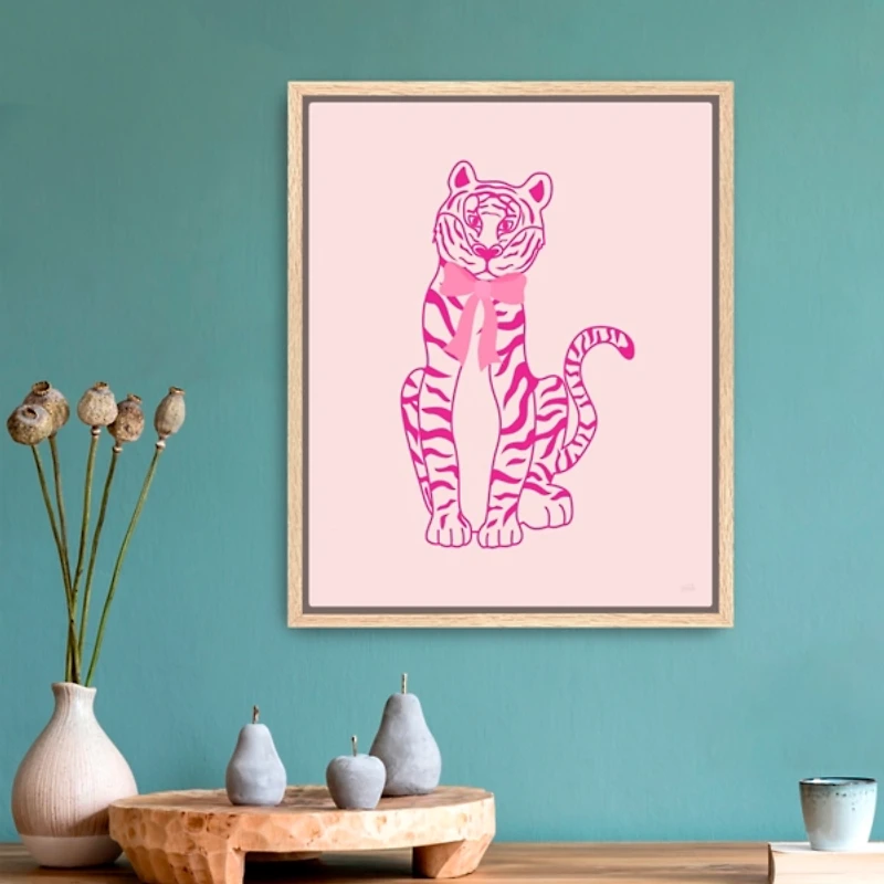 Pink Tiger Bow Kids Framed Canvas Art Print, 18x22