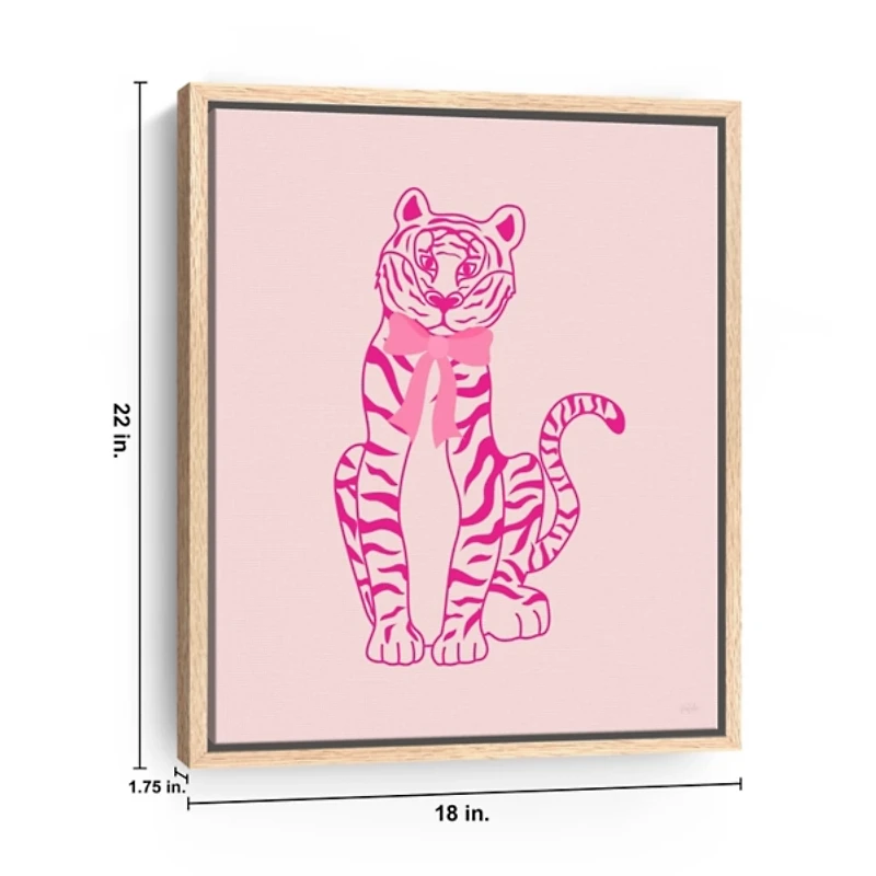 Pink Tiger Bow Kids Framed Canvas Art Print, 18x22