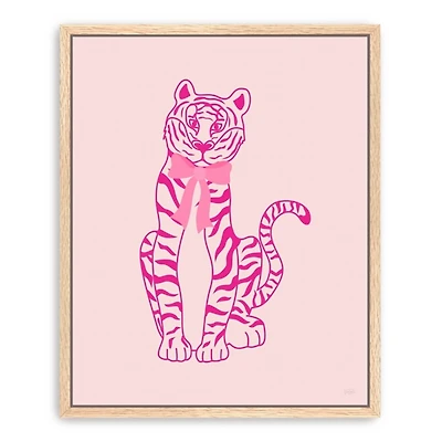 Pink Tiger Bow Kids Framed Canvas Art Print