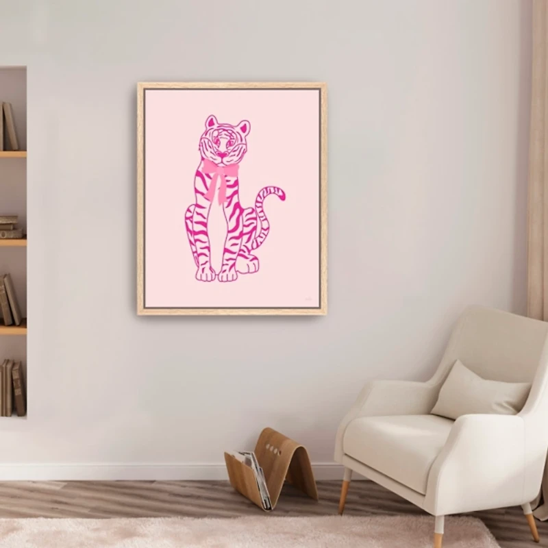 Pink Tiger Bow Kids Framed Canvas Art Print, 26x32