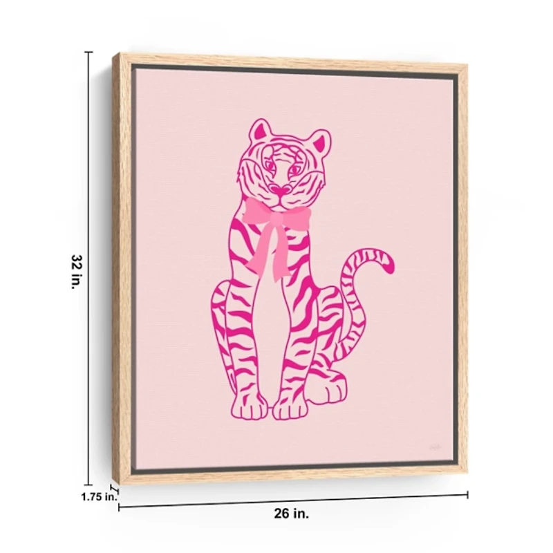 Pink Tiger Bow Kids Framed Canvas Art Print, 26x32