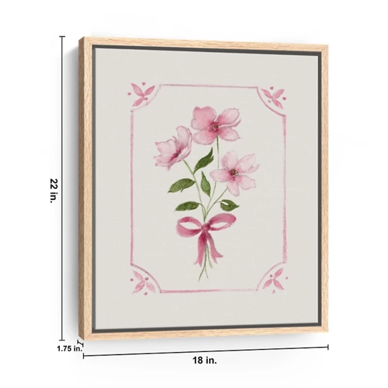 Pink Roses and Bow Framed Canvas Art Print