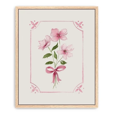 Pink Roses and Bow Framed Canvas Art Print