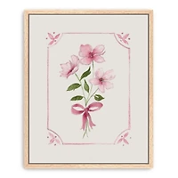 Pink Roses and Bow Framed Canvas Art Print