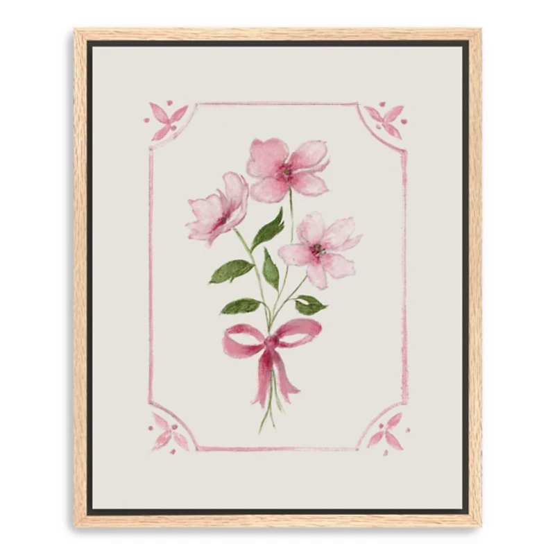Pink Roses and Bow Framed Canvas Art Print, 26x32