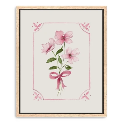 Pink Roses and Bow Framed Canvas Art Print, 26x32