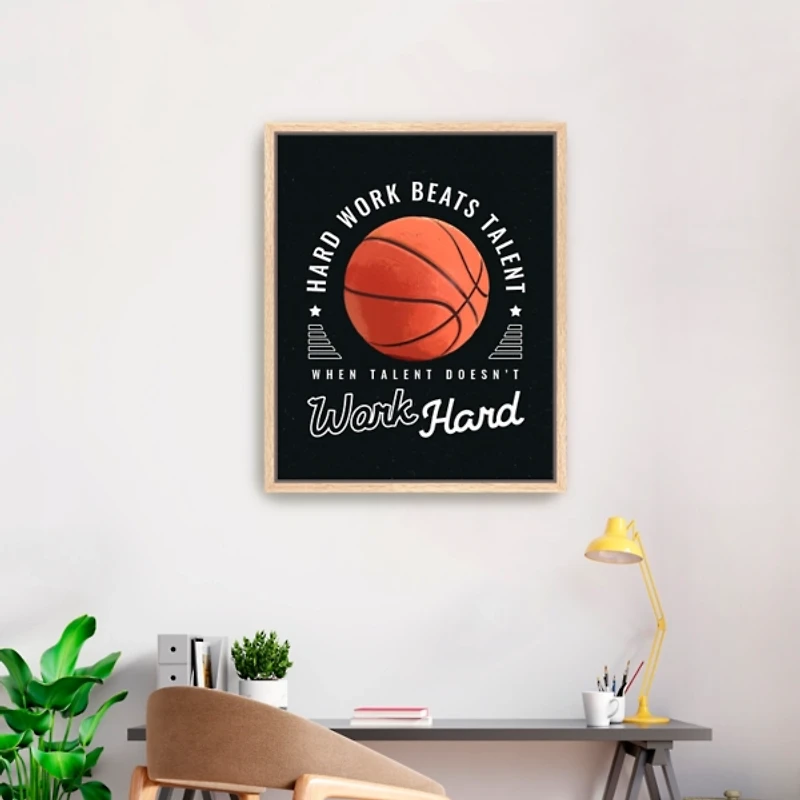 Hardwork and Basketball Framed Canvas Art Print
