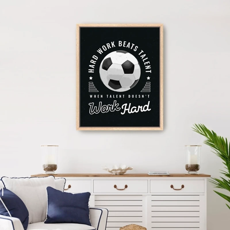 Hardwork and Soccer Framed Canvas Art Print