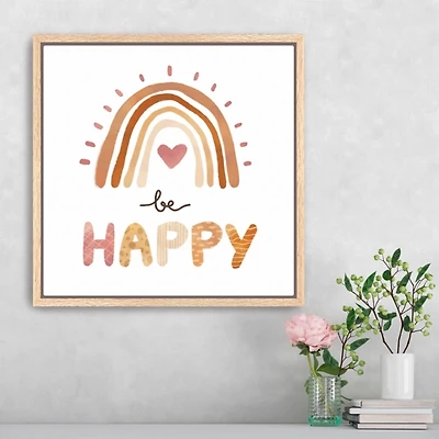 Be Happy Rainbow Framed Canvas Art Print