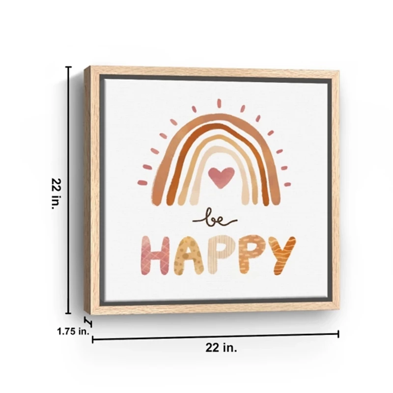 Be Happy Rainbow Framed Canvas Art Print