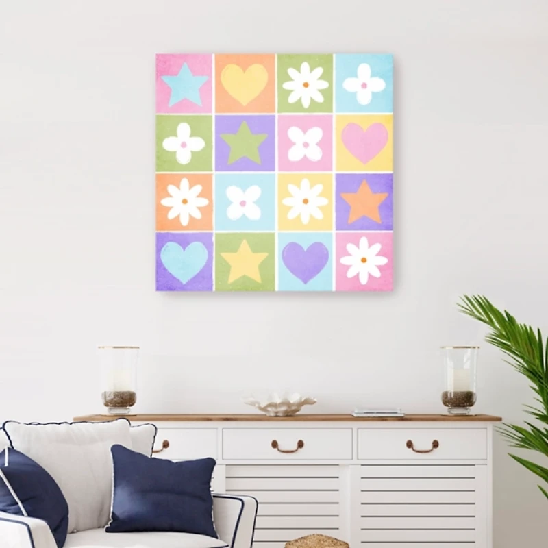 Pops of Flowers and Hearts Canvas Art Print
