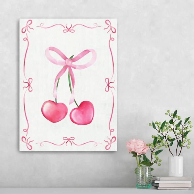 Pink Cherries and Bows Canvas Art Print