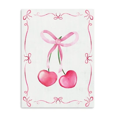 Pink Cherries and Bows Canvas Art Print