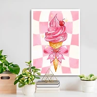 Pink Ice Cream Checker Kids Canvas Print, 18x24
