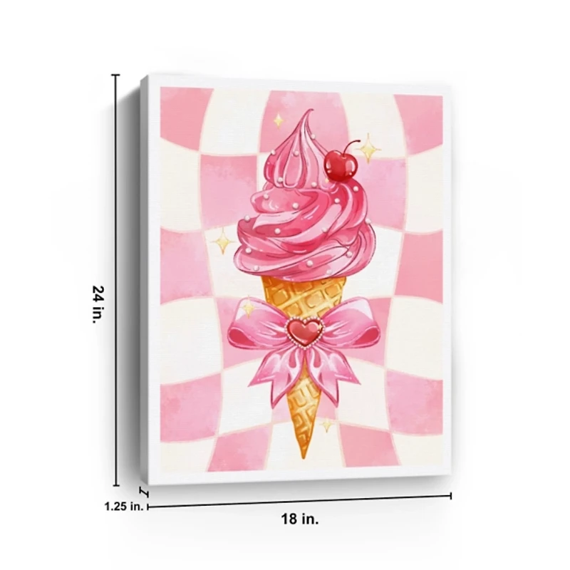Pink Ice Cream Checker Kids Canvas Print, 18x24