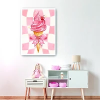 Pink Ice Cream Checker Kids Canvas Print, 24x32