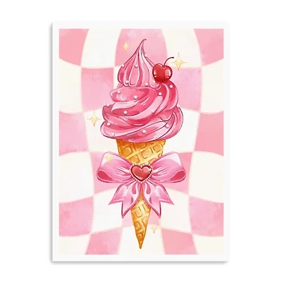 Pink Ice Cream Checker Kids Canvas Print, 24x32