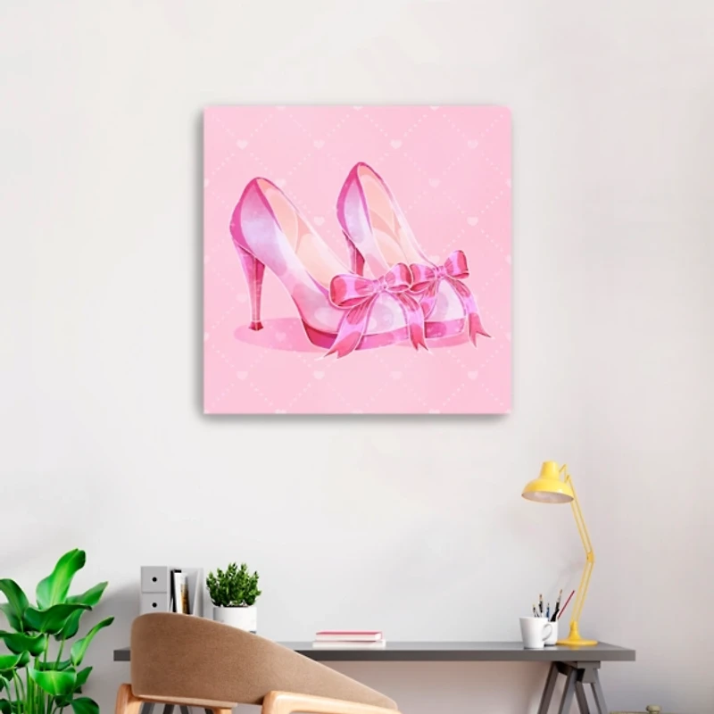 Pink Bow Heels Kids Canvas Art Print
