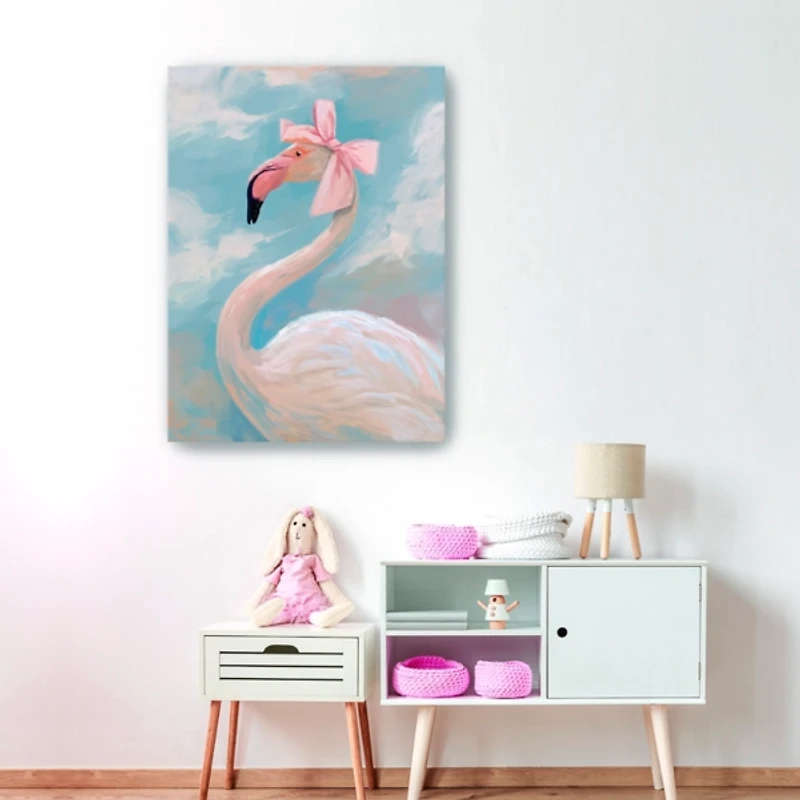 Flamingo Wearing a Bow Canvas Art Print, 24x32