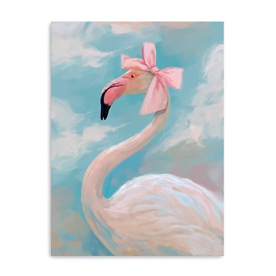 Flamingo Wearing a Bow Canvas Art Print, 24x32