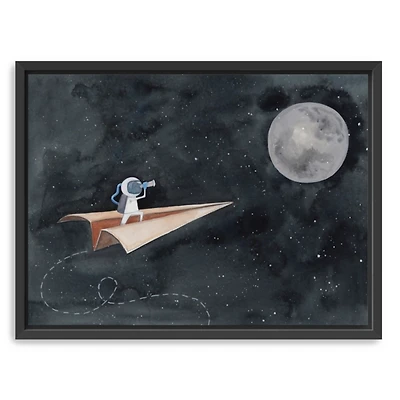 Paper Airplane to the Moon Framed Canvas Art Print