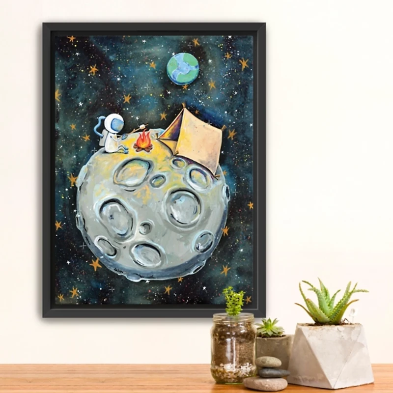 Camping Astronaut Framed Canvas Art Print