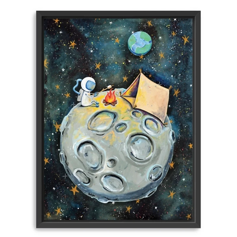 Camping Astronaut Framed Canvas Art Print