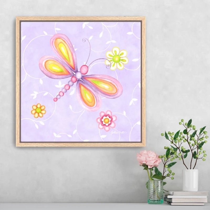 Whimsical Dragonfly Framed Canvas Art Print