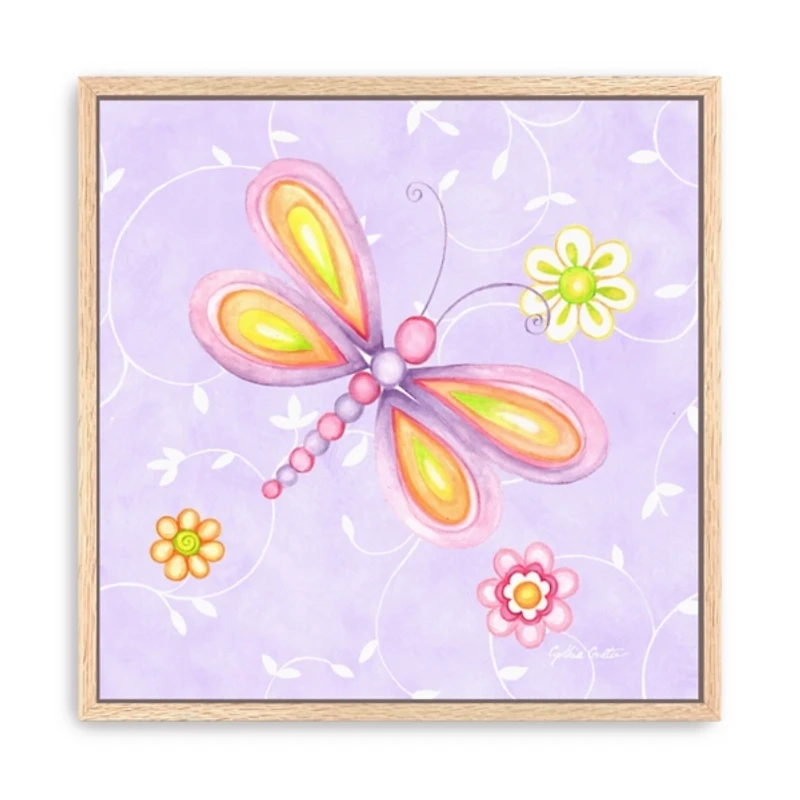 Whimsical Dragonfly Framed Canvas Art Print