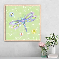 Green Whimsical Dragonfly Framed Canvas Art Print
