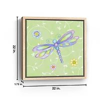 Green Whimsical Dragonfly Framed Canvas Art Print