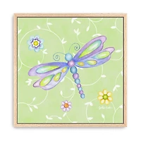 Green Whimsical Dragonfly Framed Canvas Art Print