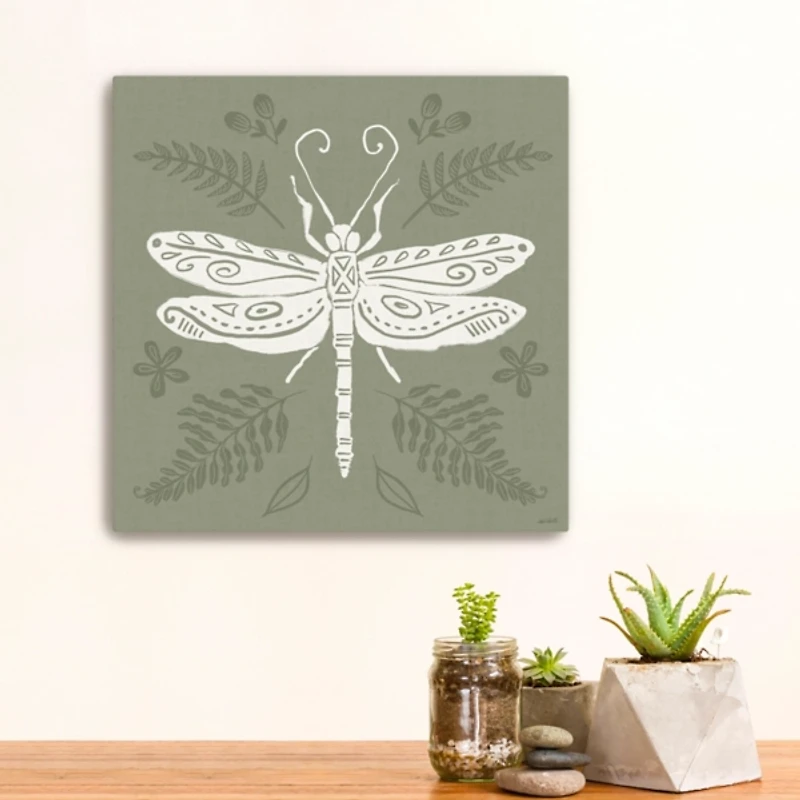Green Botanical Dragonfly Canvas Art Print