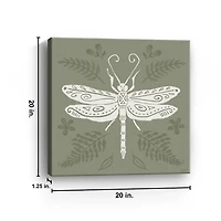 Green Botanical Dragonfly Canvas Art Print