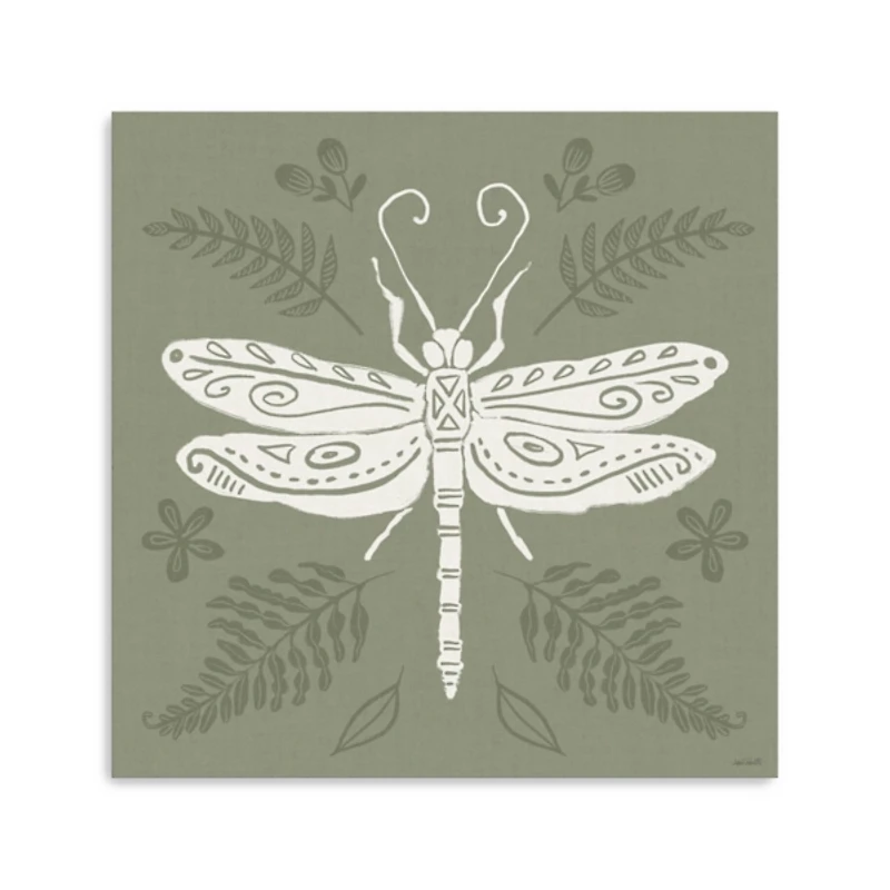 Green Botanical Dragonfly Canvas Art Print